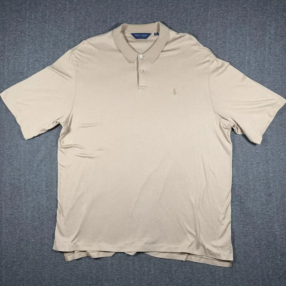 Polo Golf Ralph Lauren Polo Shirt Mens 2XL Beige Chevron Cotton Short Sleeve